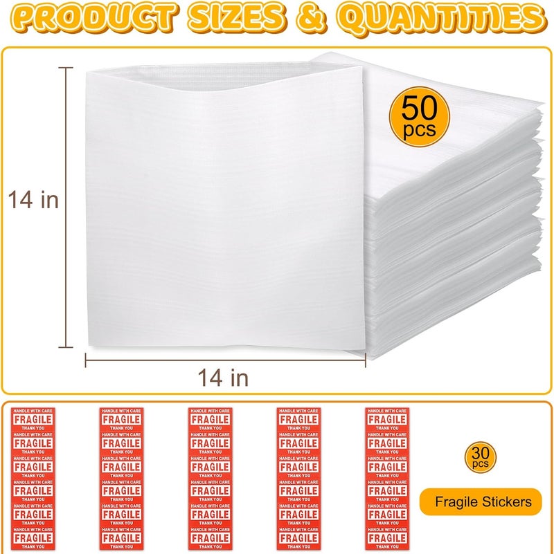 VIOBEPASS 80 Pcs Packing Foam Pouches 14'' x 14'' Cushion Foam Wrap Pouches with Fragile Stickers for Packaging and Protecting Dishes Cup China Glasses, Packing Supplies for Moving, Storage & Shipping - Image 2